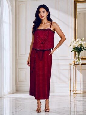 Couture Sequined Dress Designed by Jed Sevilla ~ 3-Piece ~ Burgundy
